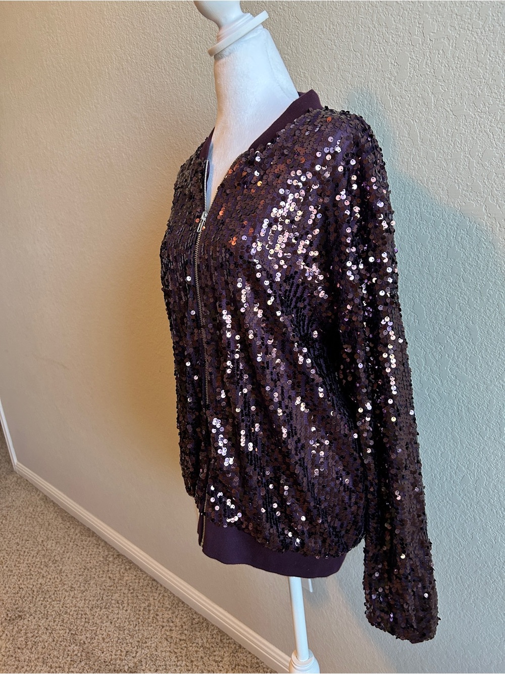 ANNA-KACI Sparkle & Shine Collection Purple Sequin Bomber Jacket Women’s Size XL - Picture 3 of 8
